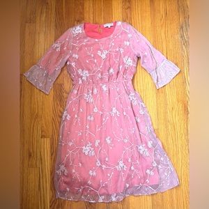 Piper & Scoot Pink and White Laced 3/4 Sleeve Dress Women’s S
